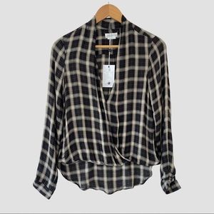 Lovers + Friends Plaid Long Sleeve Front Wrap Shirt XS ($168)